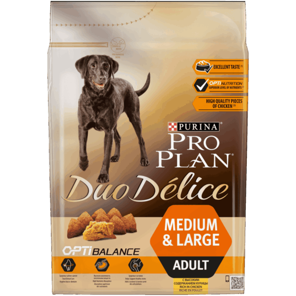Purina pro plan – duo delice adult medium & large chicken/beef – суха храна за кучета от средни и големи породи с говеждо или пиле с ориз 10кг