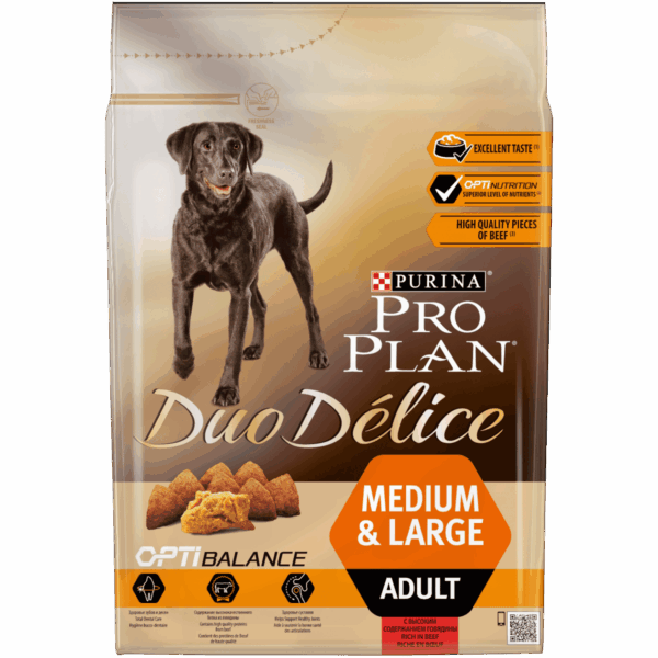 Purina Pro Plan – Duo Delice Adult Medium & Large Chicken/Beef – суха храна за кучета от средни и големи породи с говеждо или пиле с ориз 10кг
