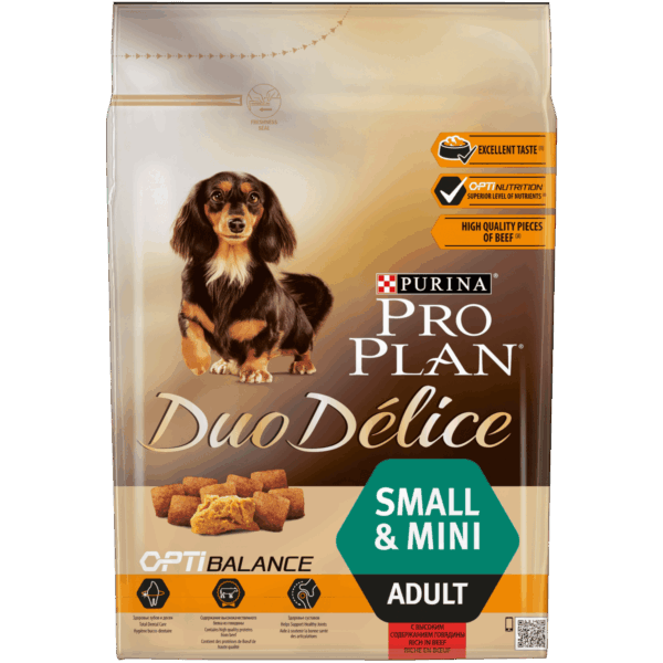 Purina Pro Plan – Duo Delice Adult Small & Mini Chicken/Beef –  суха храна за кучета от малки породи с говеждо или пилешко месо и ориз 2.5кг.