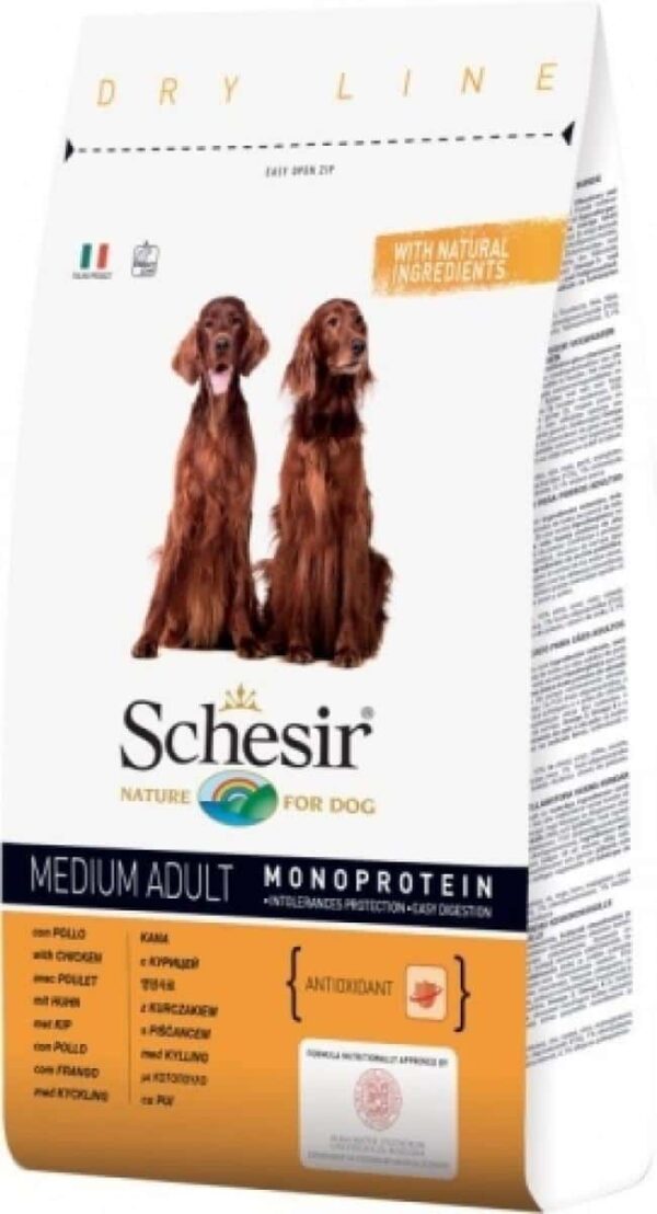 Schesir – monoprotein chicken adult- пълноценна храна с пиле, за куче в зряла възраст – различна разфасовка