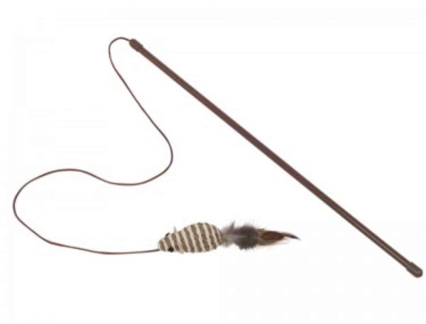 Котки - nobby – rod with rattle mouse with feathers – въдица с мишка и перце 45 см.