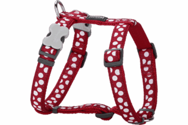 Red dingo – dog harness white spots red – нагръдник, червен с бели точки – различен размер