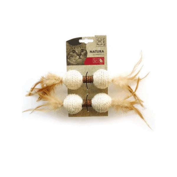 Котки - m-pets – natura dumbbell – котешка играчка 2бр. Гирички с пера, натурална 24×4,5×4,5 см