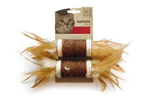 M-pets – natura rolls pack – котешка играчка 2бр. Рулца с пера, натурална 24×4. 5×4. 5 см