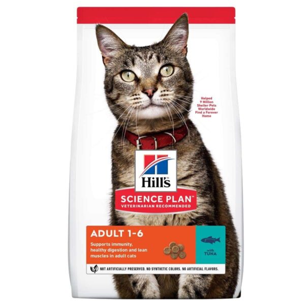 Hill`s мисия приятел завинаги - hills science plan adult tuna – суха храна за котка с риба тон за оптимална грижа в зряла възраст