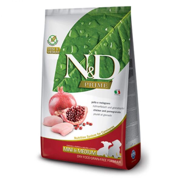 N&d prime puppy mini and medium chicken pomegranate – суха храна за подрастващи кучета от дребни и средни породи с пилешко и нар без зърнени култури