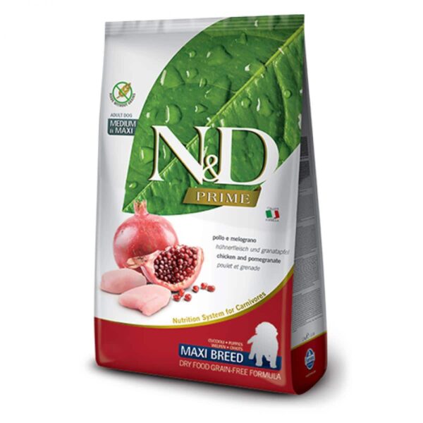 N&d – prime grain-free puppy maxi chicken & pomegranate – пълноценна храна за подрастващи кучета от едри породи