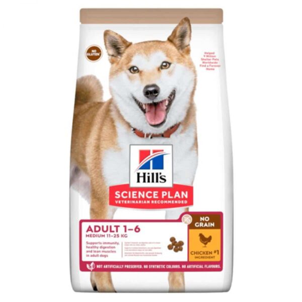 Hill`s мисия приятел завинаги - hills – science plan no grain medium adult – суха храна за кучета с пиле от средни породи до 25 кг. От 1 до 7 години 12кг