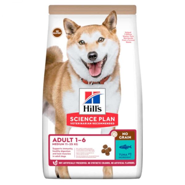 Hill`s мисия приятел завинаги - hills – science plan no grain medium adult – суха храна за кучета с риба тон от средни породи до 25кг от 1 до 7 години 12кг