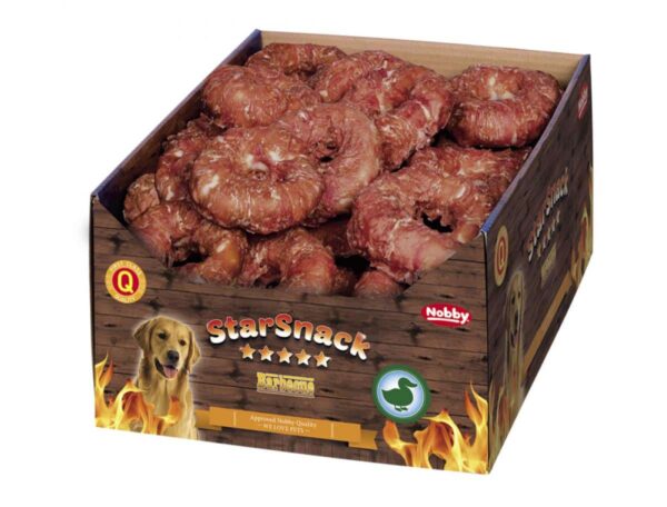 Наградки - nobby – star snack 2in1 barbecue donut duck – деликатесно кучешко лакомство донът с патешко,  10 см. , 110гр.