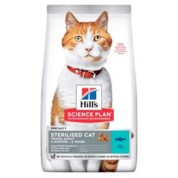 Hill`s мисия приятел завинаги - hills science plan sterilised young adult tuna – суха храна за котки млади кастрирани с риба тон