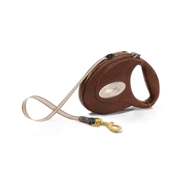 Flexi - flexi – leather – луксозен автоматичен повод – обшит с естествена козя кожа с лента 5м