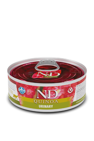 Консерви за котка - n&d quinoa urinary with duck & cranberry – консерва за котки без зърнени култури за здрав уринарен тракт с патешко, киноа, червена боровинка и лайка 80 гр