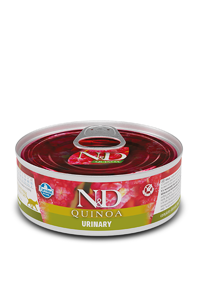 N&d quinoa urinary with duck & cranberry - консерва за котки без зърнени култури за здрав уринарен тракт с патешко, киноа, червена боровинка и лайка 80 гр