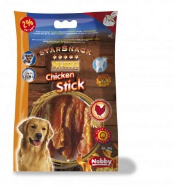 Nobby – barbecue stick with chicken – деликатесно лакомство за висока устна хигиена, 100% кожа и пилешко месо 113 грама