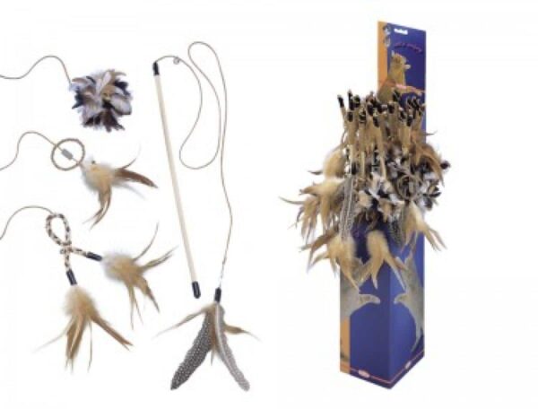 Котки - nobby – wooden rod with feather – играчка с пера тип въдица 120 см.