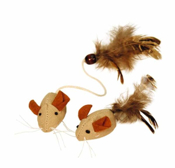 Котки - kerbl – mice with feathers nature – мишка натурална с пера 2бр