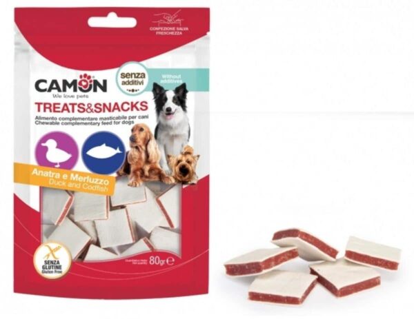 Camon – treats snacks – меки хапки във формата на сандвич с патешко месо и риба 80 гр.