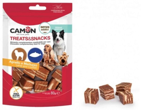 Camon – treats snacks – меки хапки във формата на кубчета с агнешко месо и риба 80 гр.