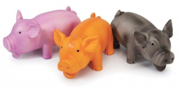Camon – latex toy with squeaker – piglet – латексово прасенце 15 см. / оранжево, розово, черно /
