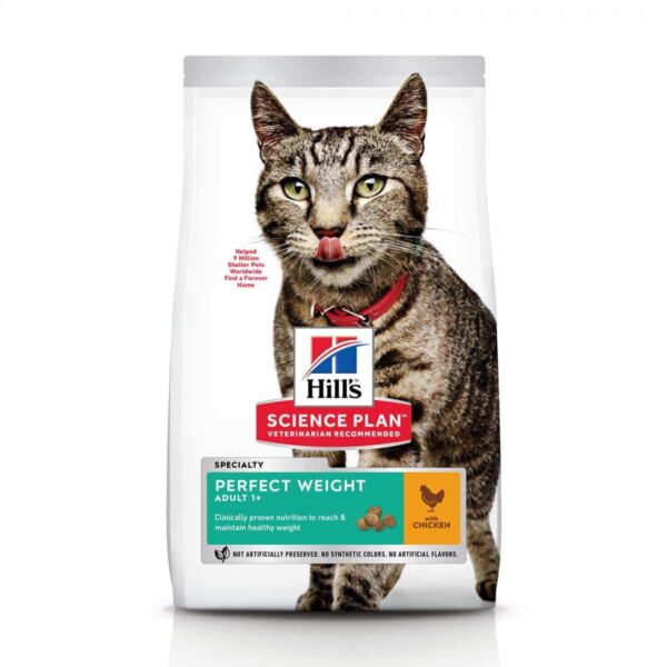 Hill`s мисия приятел завинаги - hills science plan perfect weight adult – суха храна за котки над 1 година за идеално телесно тегло с пилешко 1,5кг