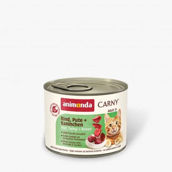 Animonda carny adult – консервирана храна за котки с говеждо, пуешко и заешко