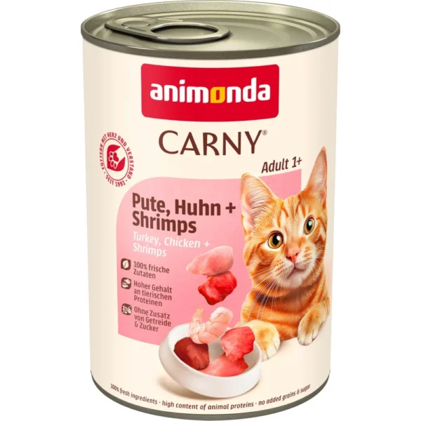 Храна за котки - animonda carny turkey, chicken and shrimp – консерва за котка с пилешко, пуешко и скариди 6 броя х 400 гр
