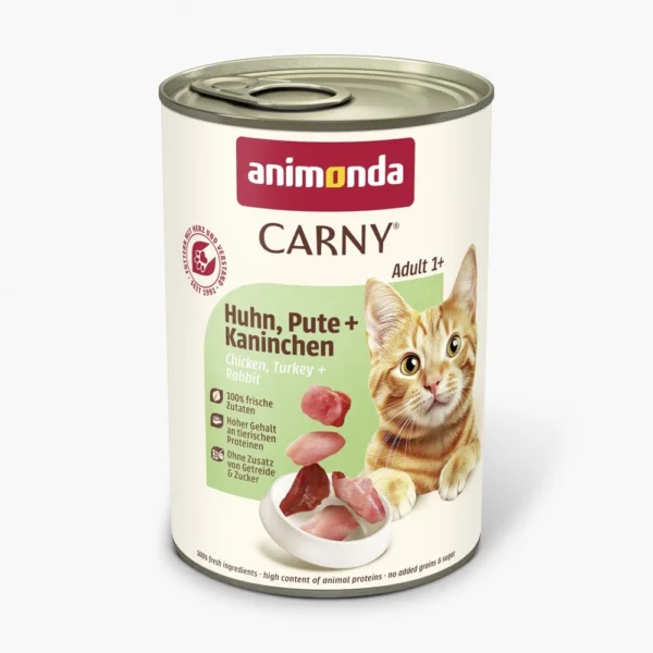 Храна за котки - animonda carny  chicken, turkey and rabbit – консерва за котка с пилешко, пуешко и заешко 6 броя х 400 гр