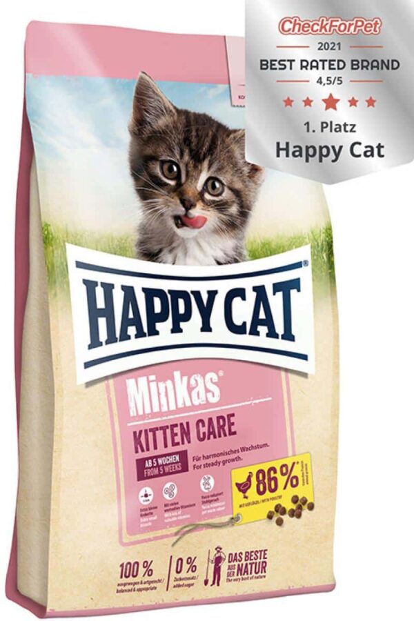 Котки - happy cat – minkas kitten care poultry – суха храна за котенца за хармоничен растеж