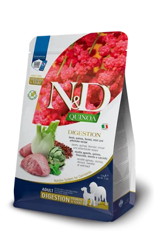 N&d quinoa digest lamb medium & maxi – суха храна за израснали кучета от средни и големи породи с агнешко, киноа, копър, мента и артишок