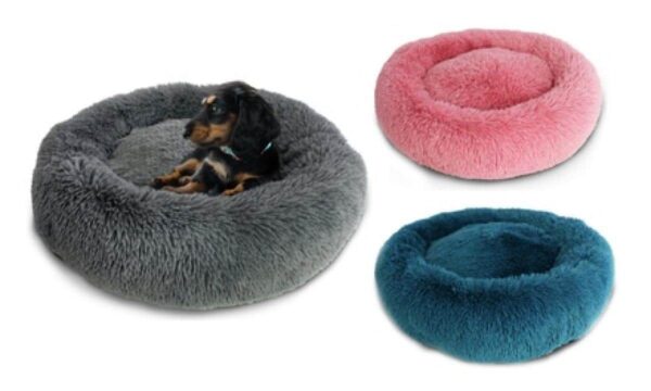 Легла за кучета - PlayMe – Soft Dog Bed Washable Long Plush Dog Kennel М – Пухкаво легло Донът 45 см синьо, розово, сиво