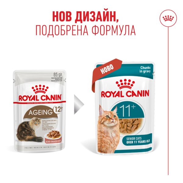 Royal Canin - Royal Canin Ageing 11+ – пълноценна мокра храна за котки 11+ хапки в сос 12×85гр