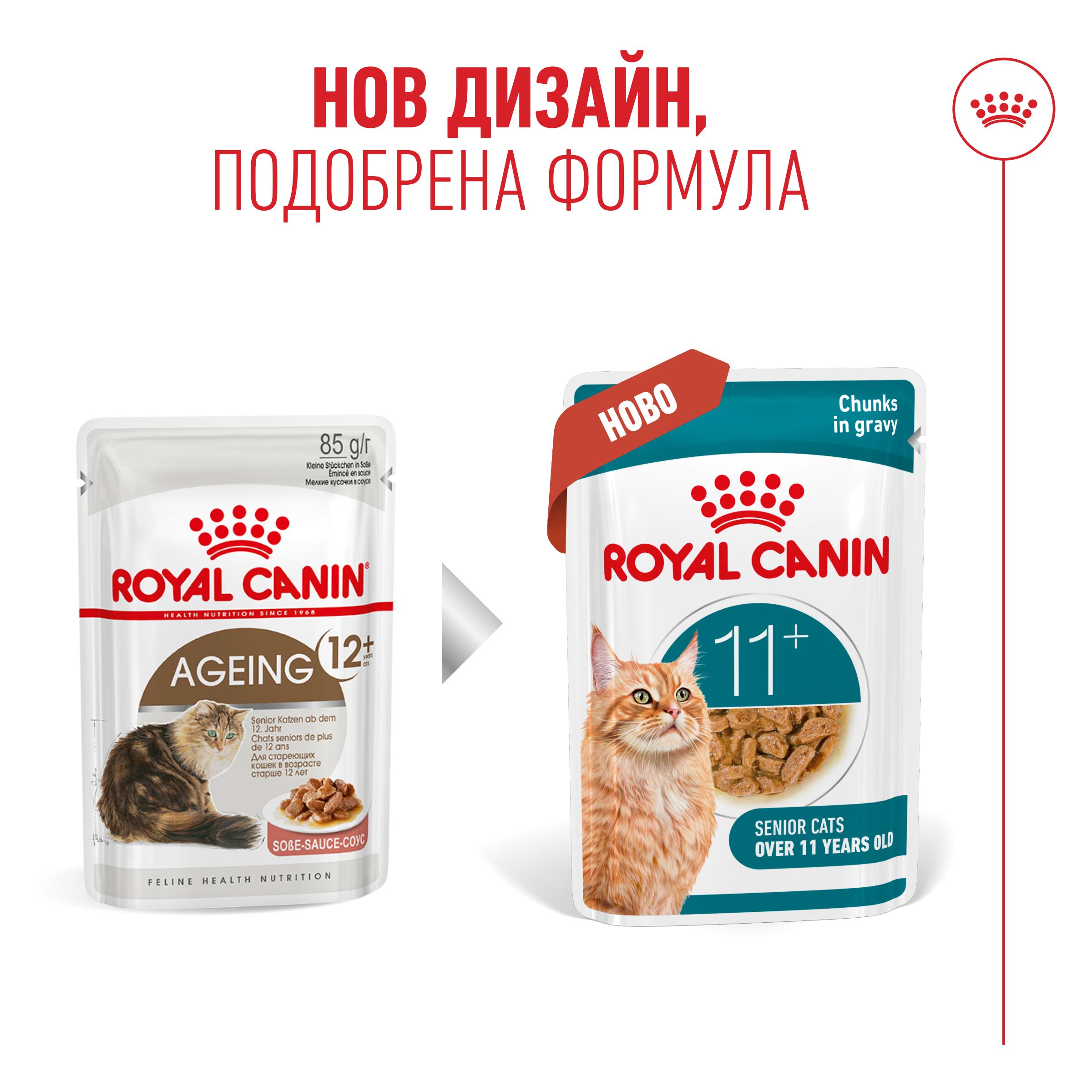 RC-FHN-Ageing-12InGravy-CV-10-bg_BG.pdf Royal canin ageing 11+ – пълноценна мокра храна за котки 11+ хапки в сос 12×85гр