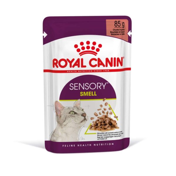 Royal canin - royal canin – sensory smell in gravy – пълноценна мокра храна със сос в пауч за котки в зряла възраст над 1 година 12x85g
