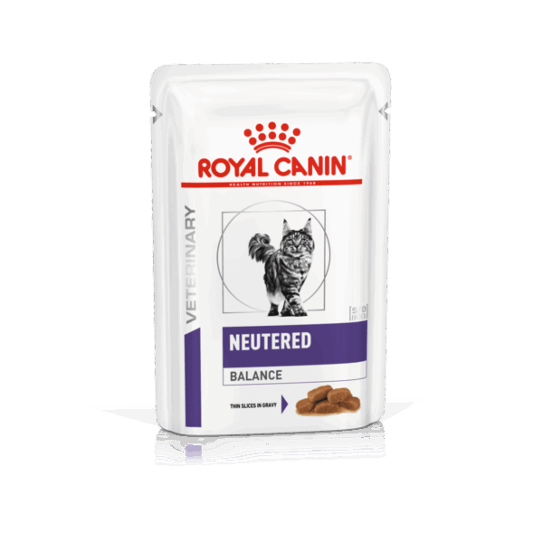 Royal canin - royal canin neutered balance pouch – пълноценна диетична храна за котки в зряла възраст за кастрирани или с предразположеност към наддаване на тегло – от кастрация до 7 години 12x85g