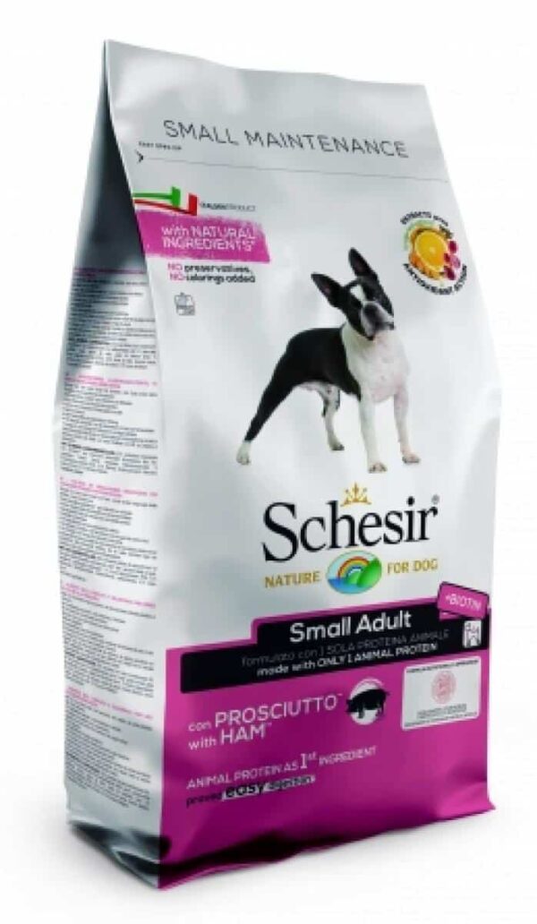 Schesir – adult small – суха храна за малки породи кучета, с шунка