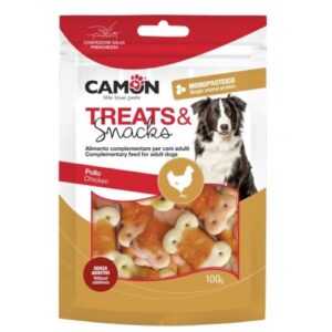 Camon chicken snack – деликатесно лакомство с пилешко месо за куче 14 броя, 4 см.