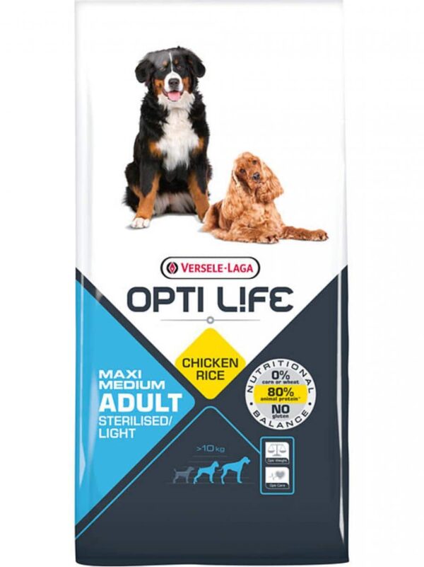 Versele laga  – opti life adult sterilised/light medium & maxi – олекотена храна с пиле за средни и едри породи кастрирани кучета