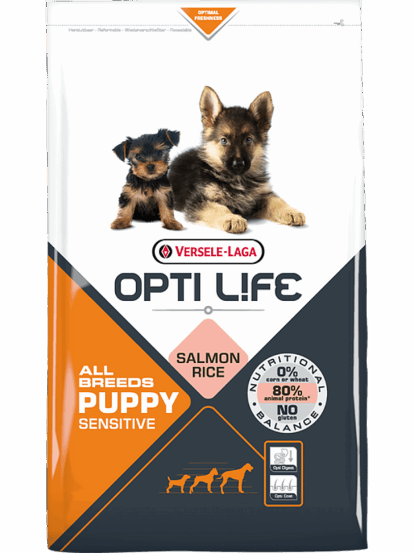 Versele laga  – opti life puppy sensitive all breeds – балансирана храна със сьомга за чувствителни кученца от всички породи