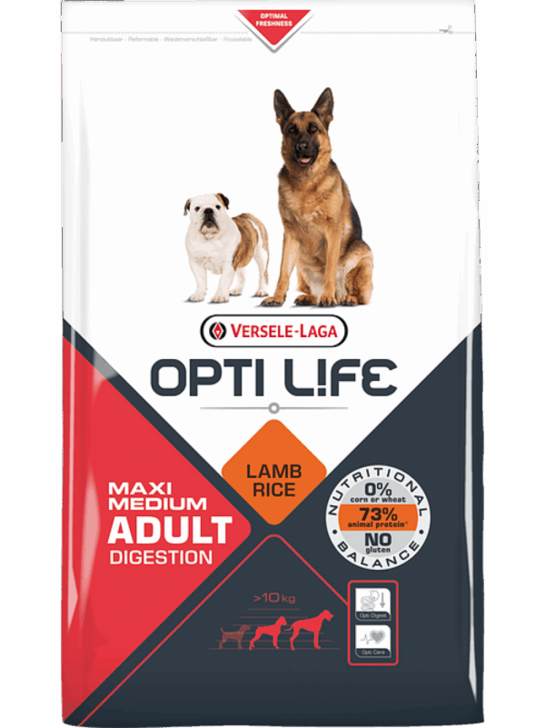 Versele laga  – opti life adult digestion medium & maxi – храна с агнешко за средни и едри породи кучета с чувствителна храносмилателна система