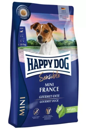 Happy dog supreme mini france – суха храна за кучета от малки породи с патица и картофи, без зърнени култури
