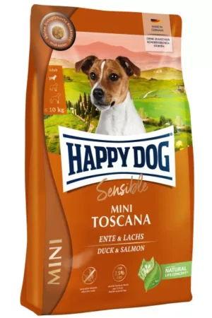 Happy dog supreme mini toscana – храна за кучета над 1г от мини и малки породи, с патешко и сьомга