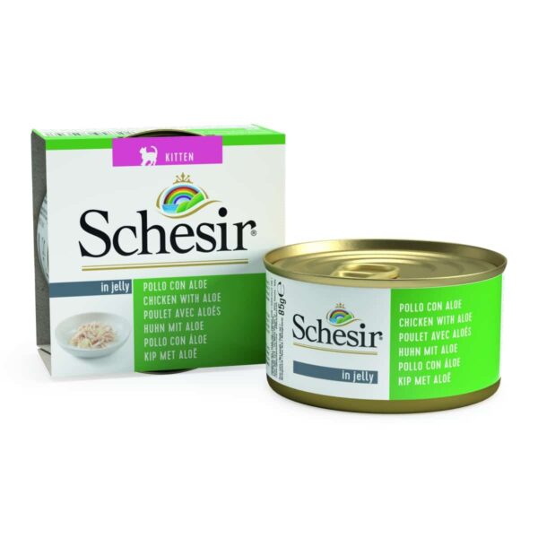 Schesir – nature in jelly kitten chicken fillet with aloe – консерва за котка с пилешки филенца в желе, за котенца от 1 до 12 месеца 85гр