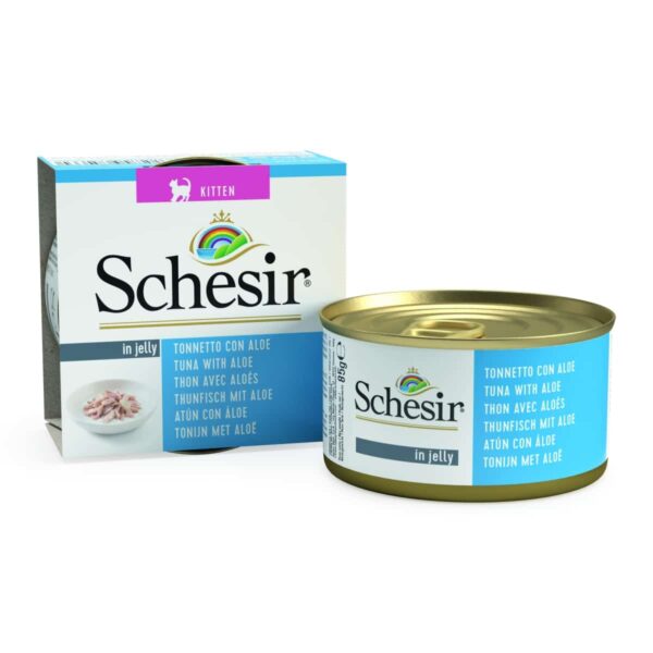 Schesir – nature in jelly kitten tuna with aloe – консерва за котка с риба тон и алое в желе, за котенца от 1 до 12 месеца 85гр