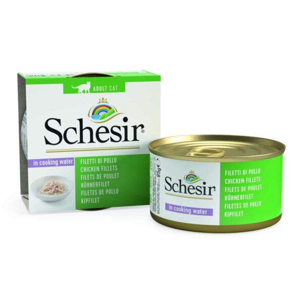 Schesir – nature in cooking water natural fillet chicken – консерва за котка с пилешки филенца в собствен сос 85гр.