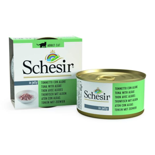 Консерви за котка - schesir – nature in jelly tuna with seaweed – консерва за котка с риба тон и морска трева в желе 85гр.