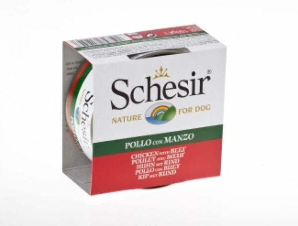 Schesir – nature chicken fillet with beef с0682 – консерва за куче с пилешко и говеждо филе в желе 150 гр