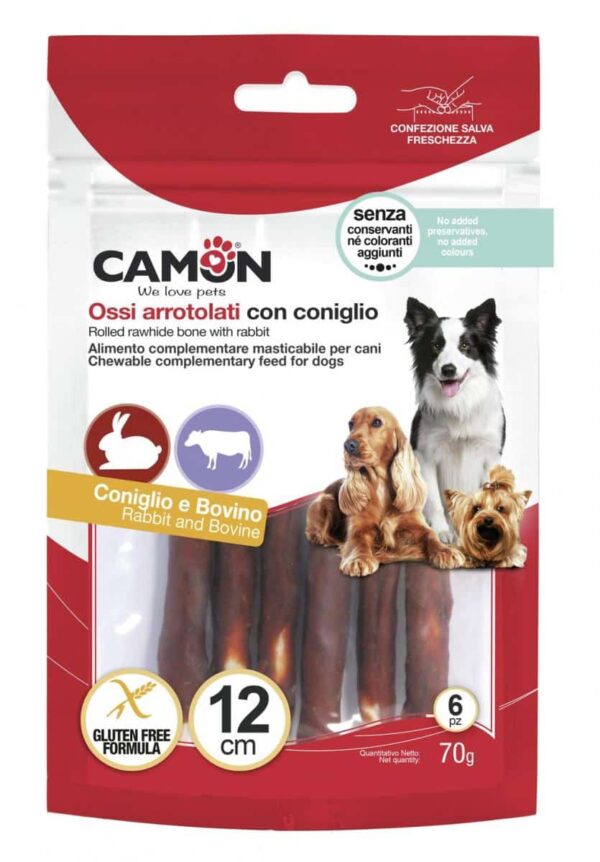 Camon – rawhide rolls with rabbit – солети от говежда кожа обвита със заешко месо 70 гр.