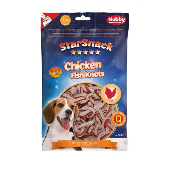 Наградки - NOBBY – STARSNACK Chicken Fish Knots – деликатесно лакомство с пилешко месо и риба 70 гр.