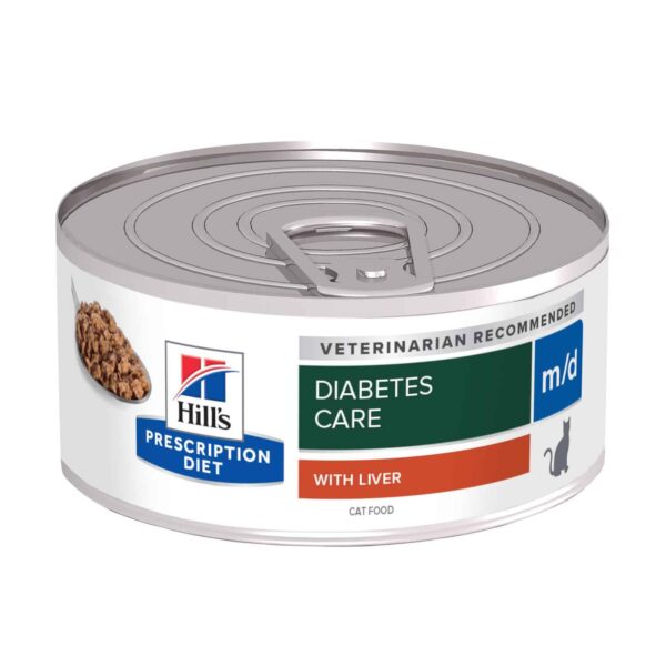 Лечебни консерви за котка - hills – prescription diet™ m/d™ feline – консерва за котка с черен дроб при диабет, наднормено тегло 156г